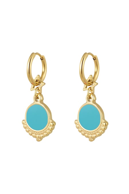 Earring with star and charm blue - Gold color 2