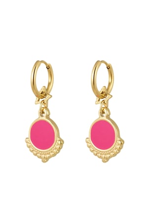 Earring with star and charm pink - Gold color h5 