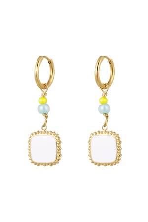 Earrings with beads and square pendant white - Gold color h5 