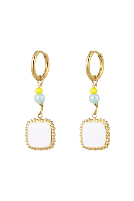 Earrings with beads and square pendant white - Gold color 2