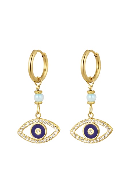 Earrings with eye pendant blue - Gold color 2