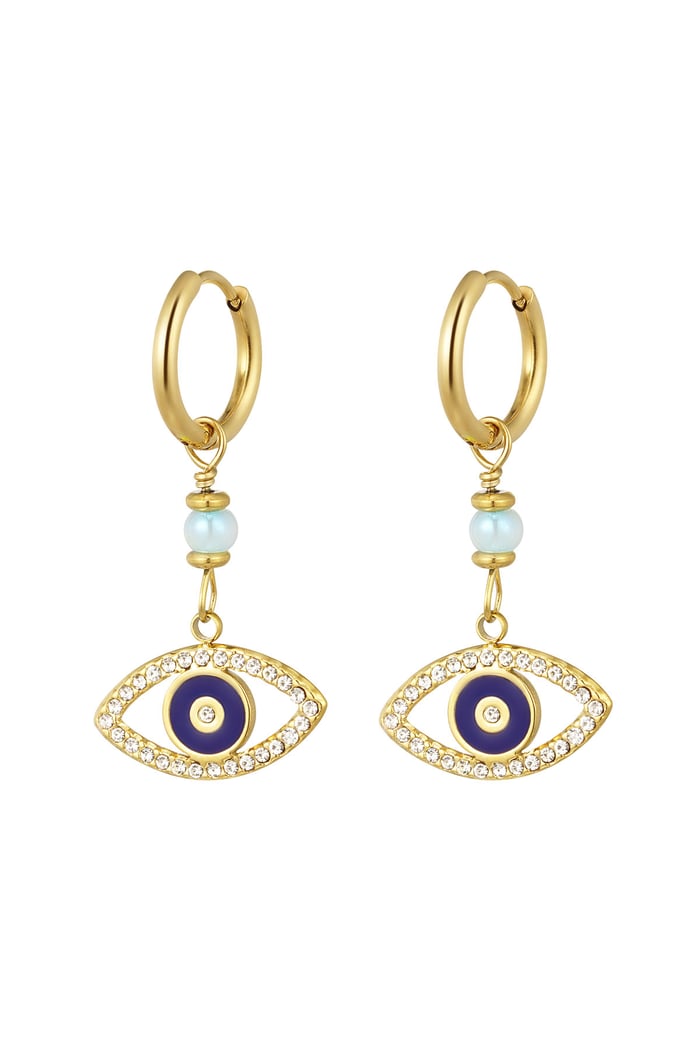 Earrings with eye pendant blue - Gold color 