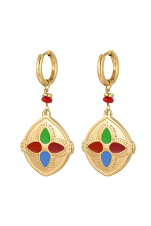 Earrings with colorful coin - Gold color/multi h5 