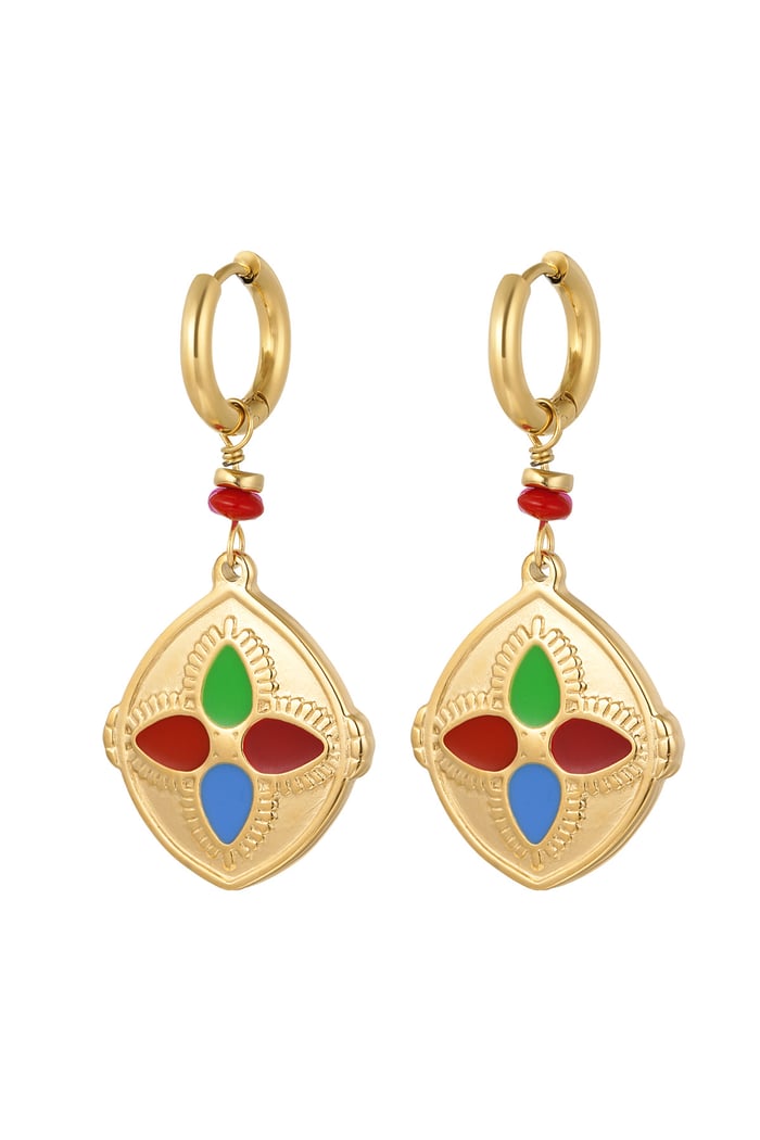 Earrings with colorful coin - Gold color/multi 