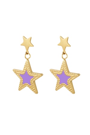 Earrings double star - Gold color/lilac h5 