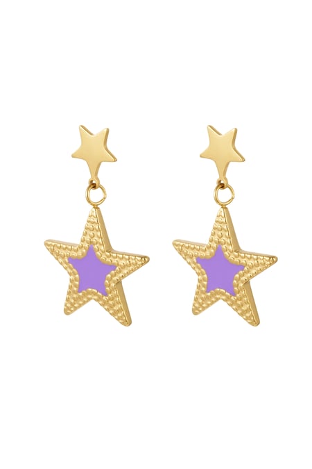 Earrings double star - Gold color/lilac