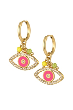 Earrings zircons & colored eye - Gold color/pink h5 