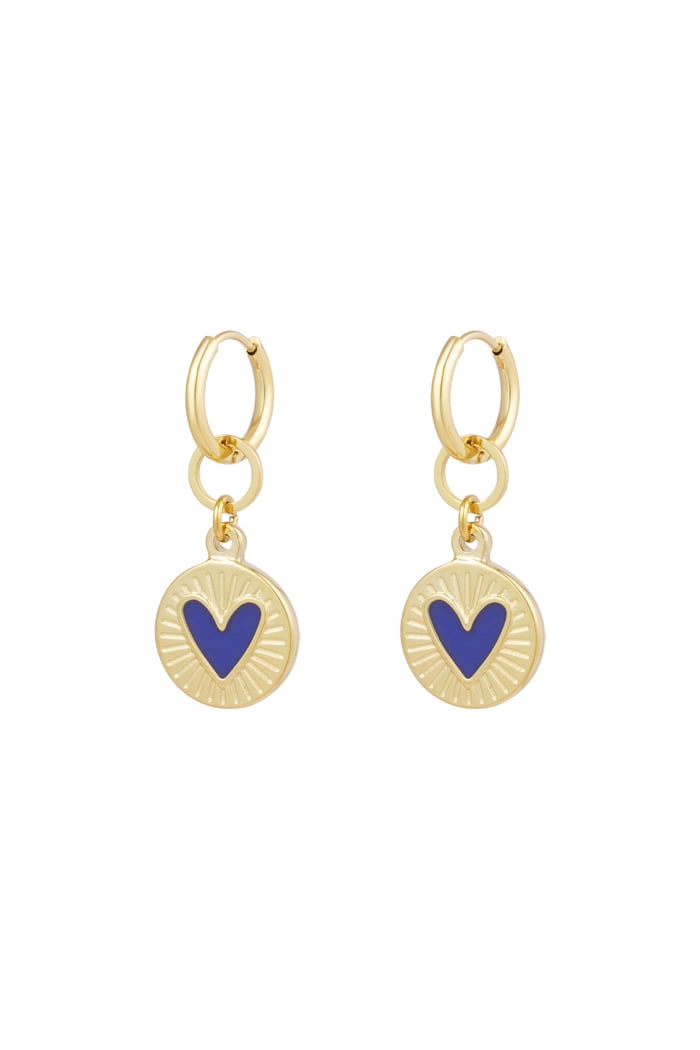 Earrings glowing heart - blue Gold color 