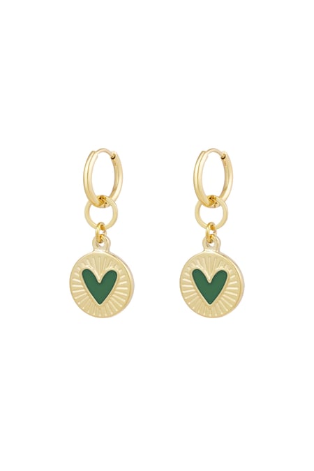 Earrings glowing heart - green Gold color 2