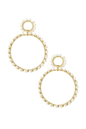 Earrings double beaded circles - Gold color/white h5 