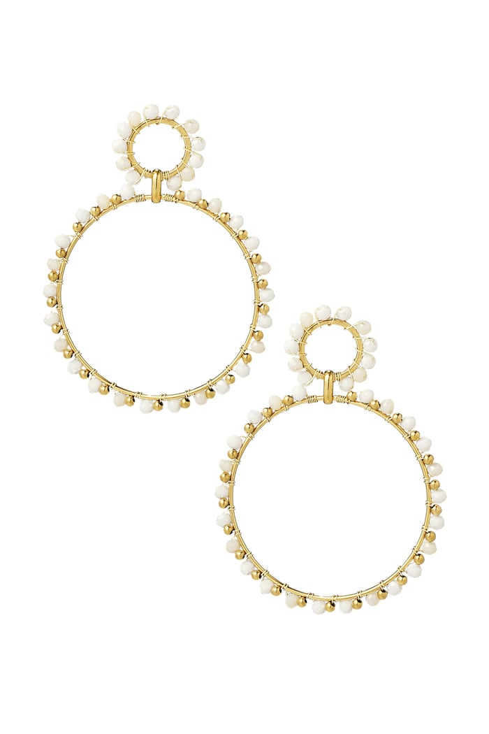 Earrings double beaded circles - Gold color/white 