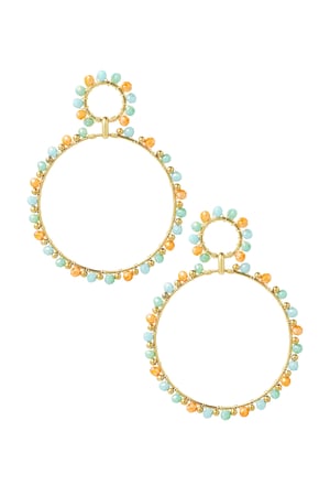 Earrings double beaded circles - Gold color/blue/orange h5 