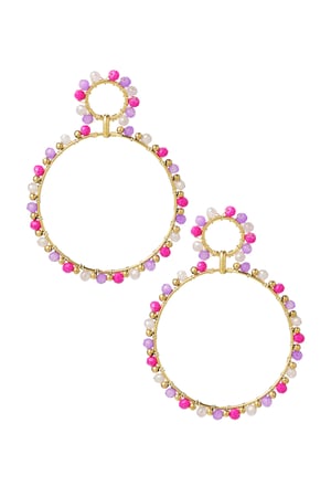 Earrings double beaded circles - Gold color/purple h5 