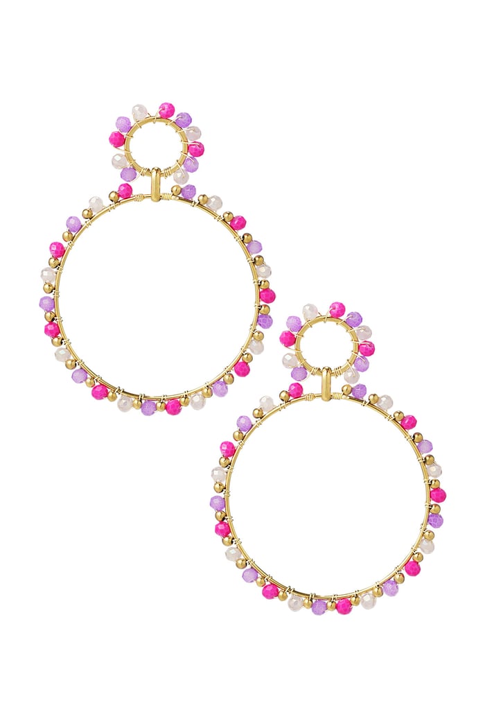 Earrings double beaded circles - Gold color/purple 