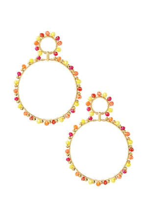 Earrings double beaded circles - Gold color/yellow/red h5 