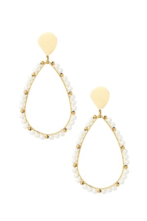 Earrings drop beads - Gold color/white h5 