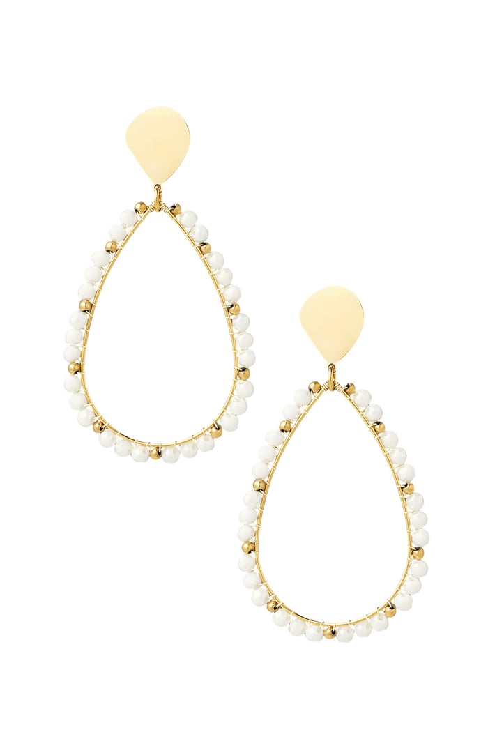 Earrings drop beads - Gold color/white 