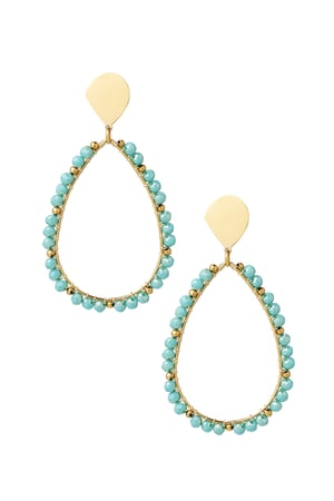 Earrings drop beads - Gold color/blue h5 