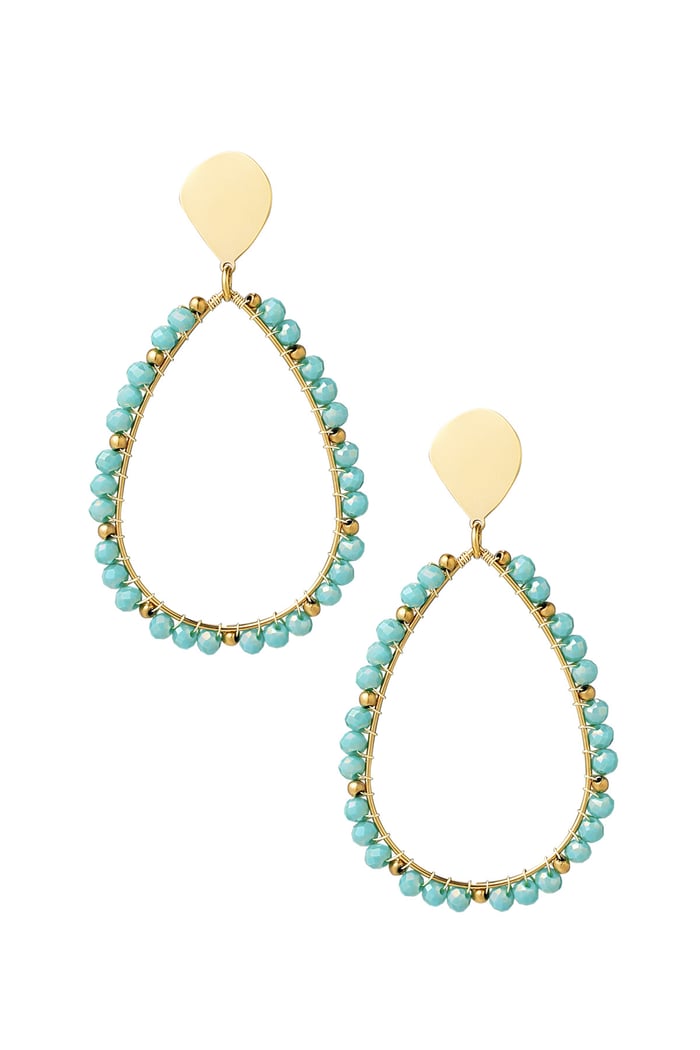 Earrings drop beads - Gold color/blue 