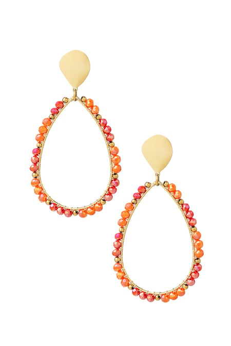 Earrings drop beads - Gold color/orange