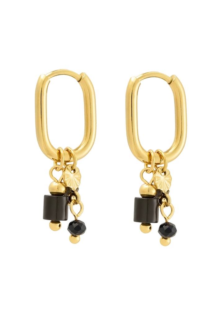 Earring with black beads - Gold color 