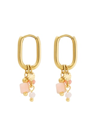 Earring with pink beads - Gold color h5 