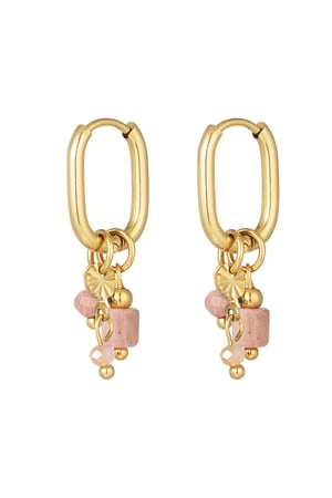 Earring with pink beads - Gold color h5 