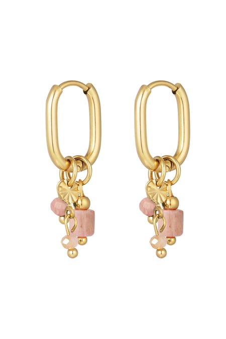 Earring with pink beads - Gold color