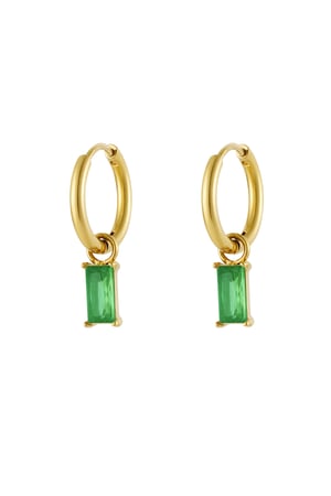 Earrings elongated stone - Gold color/green h5 