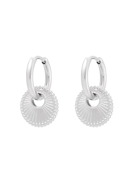 Earrings with round charm - Silver Color color