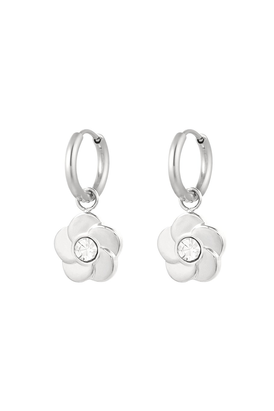 Pendientes flor con piedra - Color dorado/blanco 