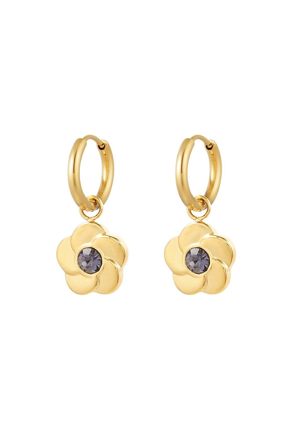 Earrings flower with stone - Gold color/white 