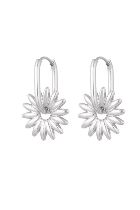 Elongated earrings with flower - Silver Color color