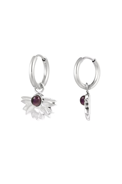 earrings half flower with stone h5 