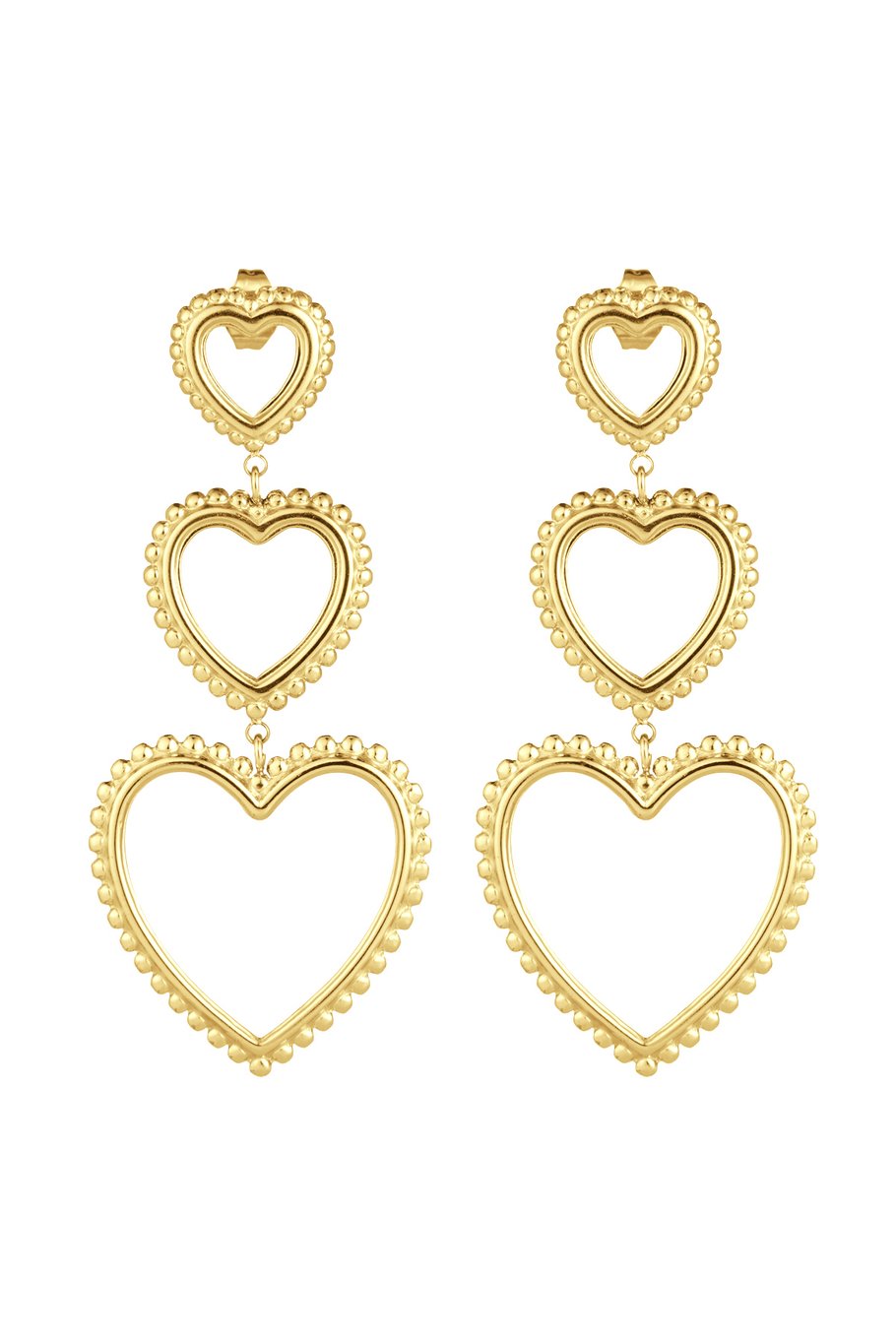 Orecchini 3 volte grazioso cuore - Colore oro 