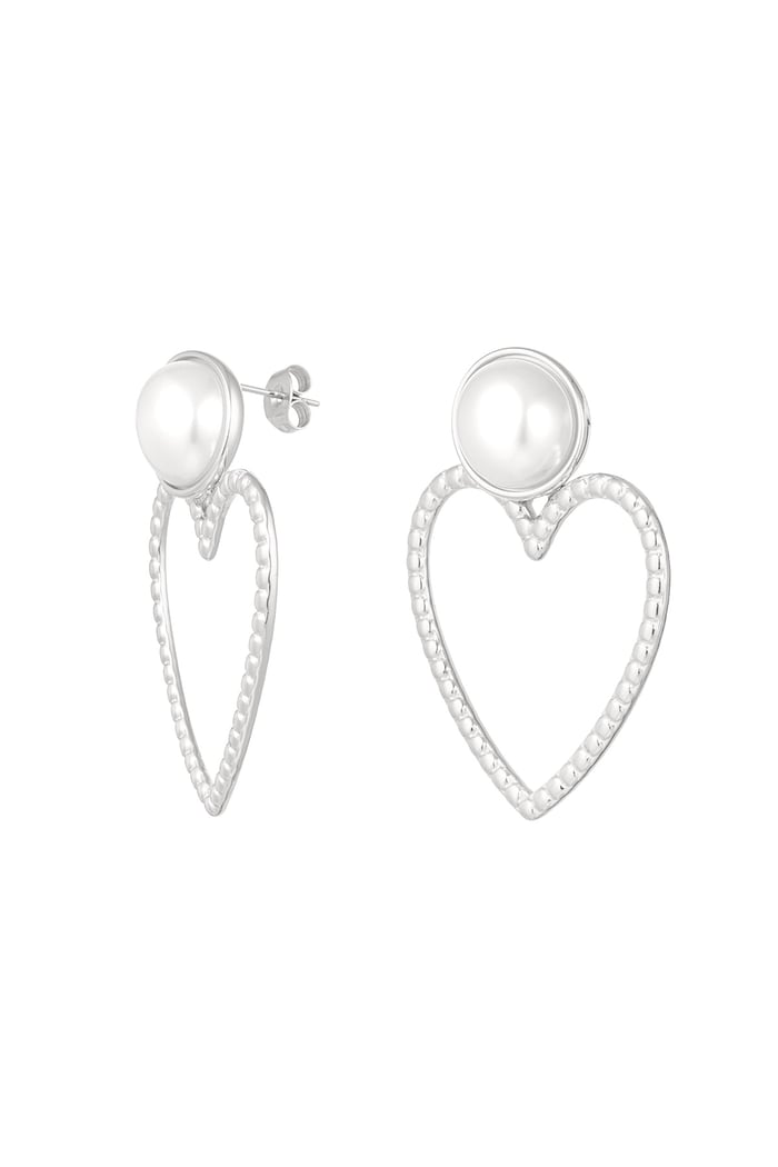 Earrings heart with pearl - Silver Color color 