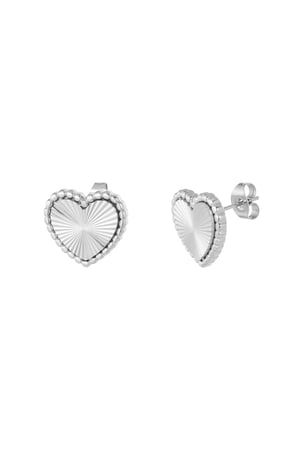 Ear studs heart with stripes - Silver Color color h5 