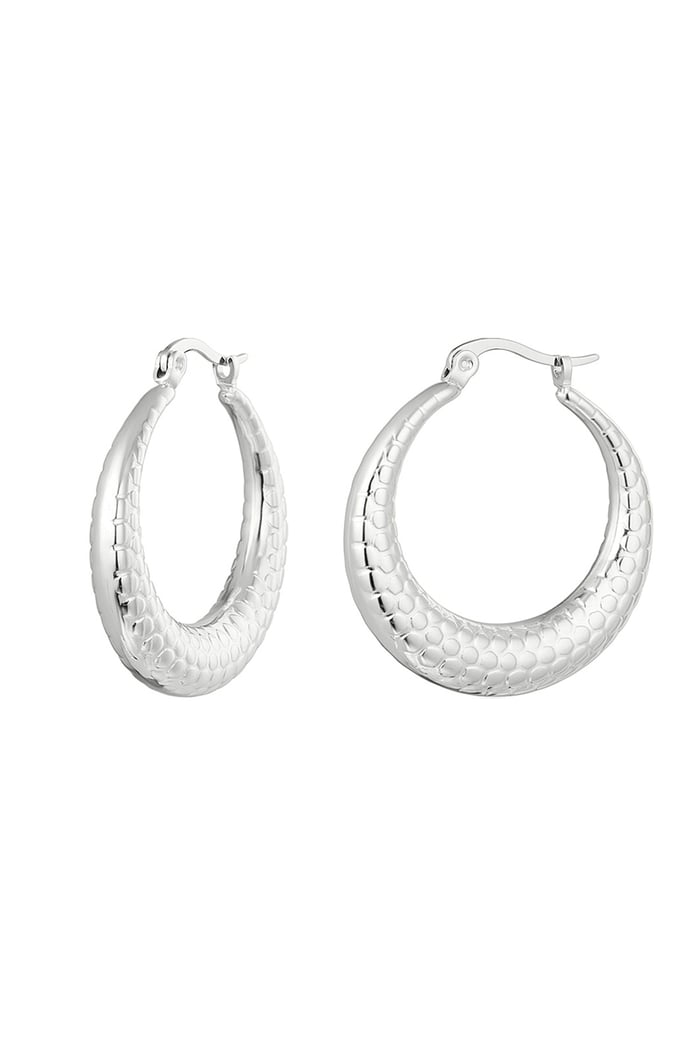 Earrings round with print - Silver Color color 