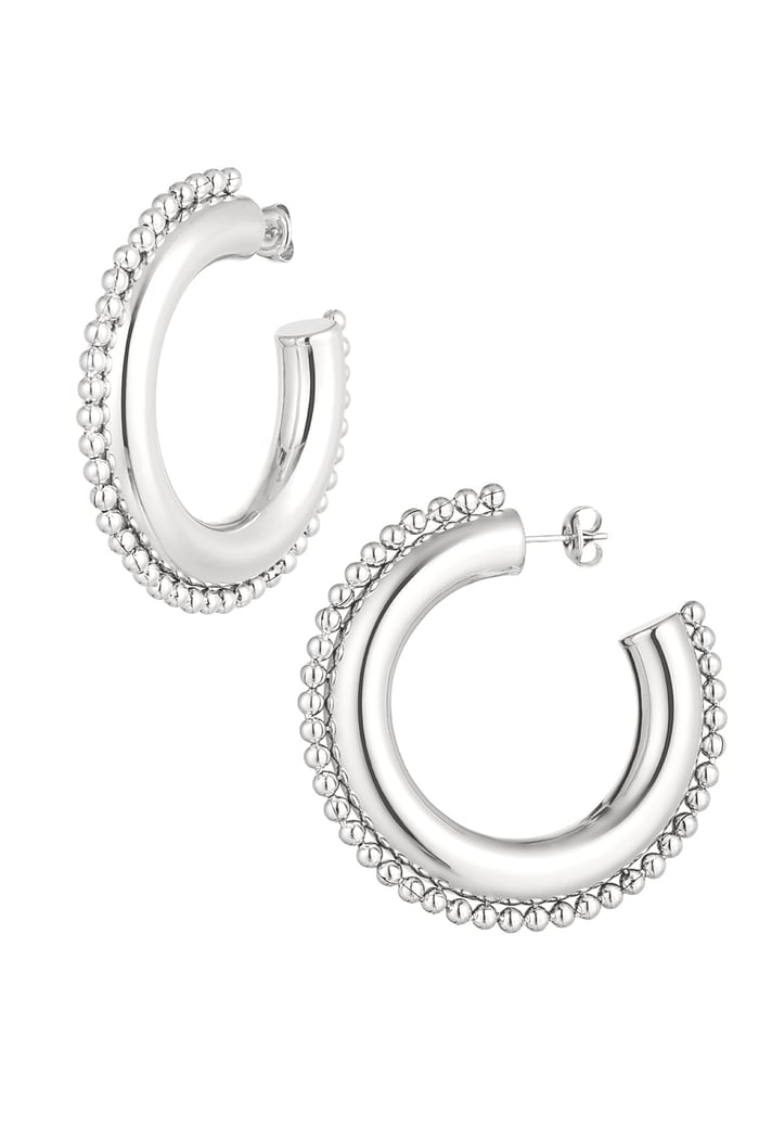 Round earrings with dots - Silver Color color 