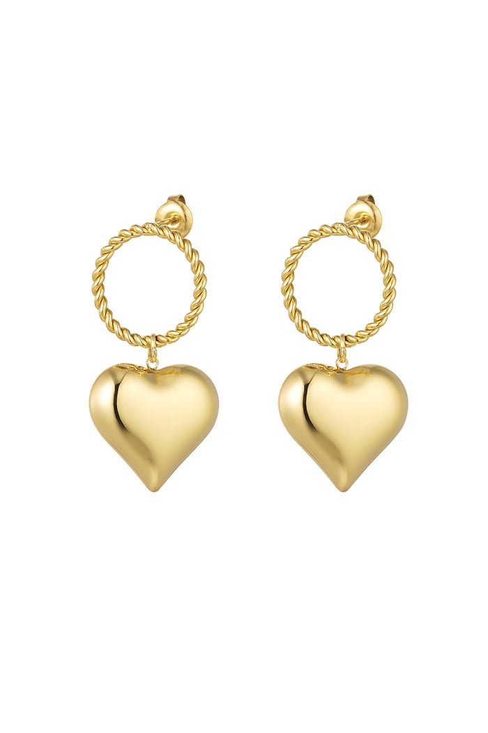 Earrings round & heart - Gold color 