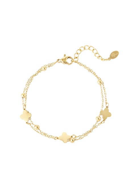 Double bracelet clover/balls - Gold color 2