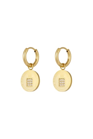 Earrings round coin stones - Gold color h5 