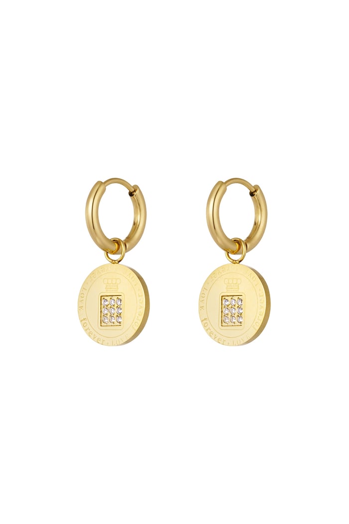 Earrings round coin stones - Gold color 