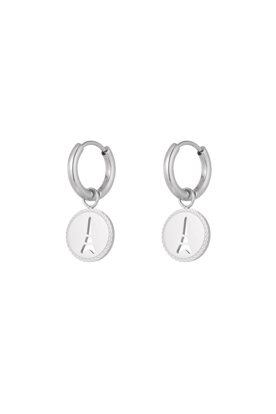 Eiffel Tower coin earrings - Silver Color color 