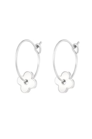 Minimalist earrings with flower - Silver Color color h5 