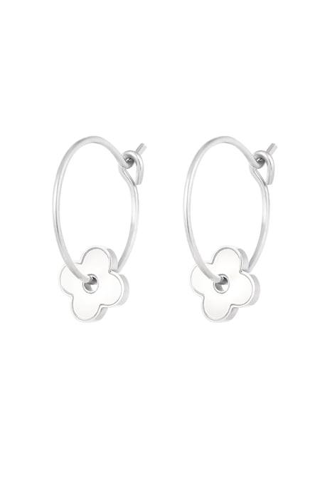 Minimalist earrings with flower - Silver Color color