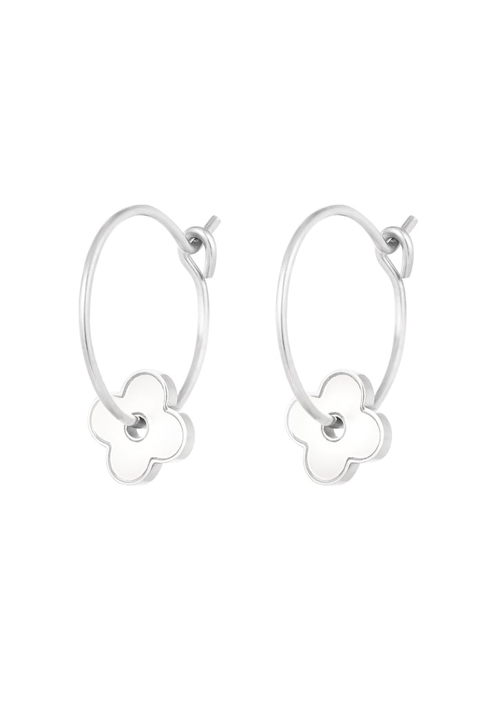 Minimalist earrings with flower - Silver Color color 