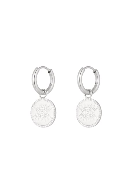 Minimalist round earrings with eye - Silver Color color 2