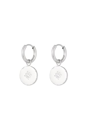 Minimalist round earrings with star - Silver Color color h5 