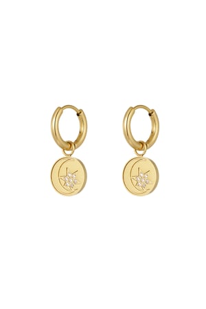 Minimalist round earrings with star and moon - Gold color h5 